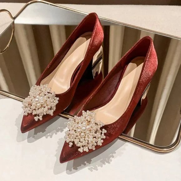 Rough heel wedding shoes bride shoes Chinese show show shoes single shoes - Picture 5 of 5